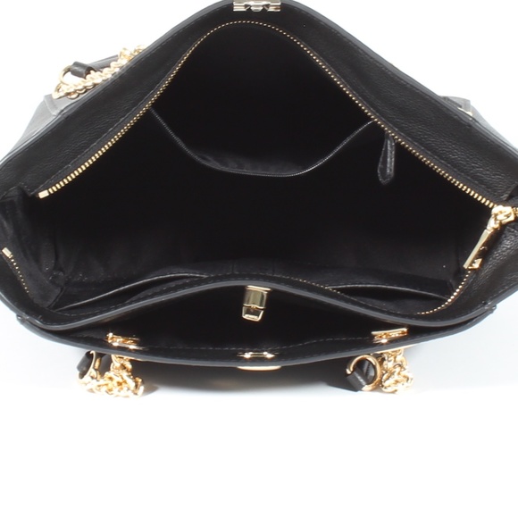 Coach Chain Shoulder Bag Black Leather Tote NEW - Picture 6 of 9